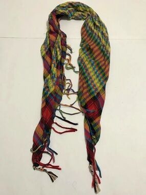 Hot Topic Vibrant Multicolor Rainbow Plaid Fringe Scarf